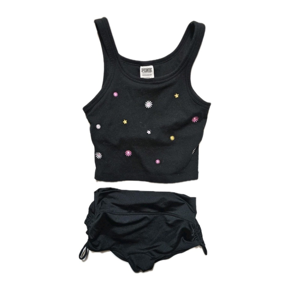 Pink Victoria's Secret Women's Shorts Build In Bra  Tank XS‎ Lot Of 2 Black